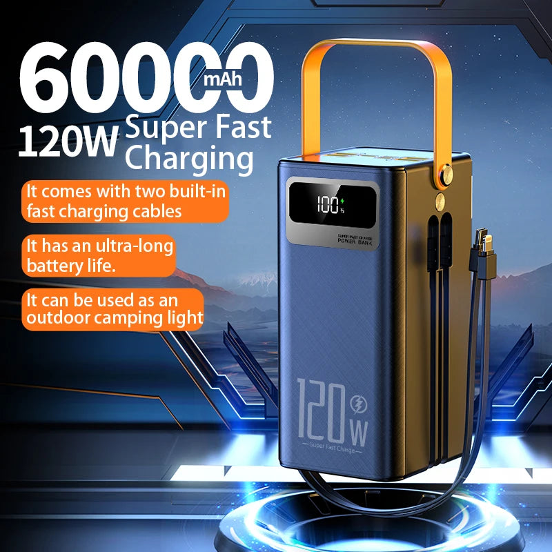 KP302 Fast Charging Power Banks 60000mAh Capacity Outdoor Power Bank with LED Light Portable Phone Charging Power Bank for Phone