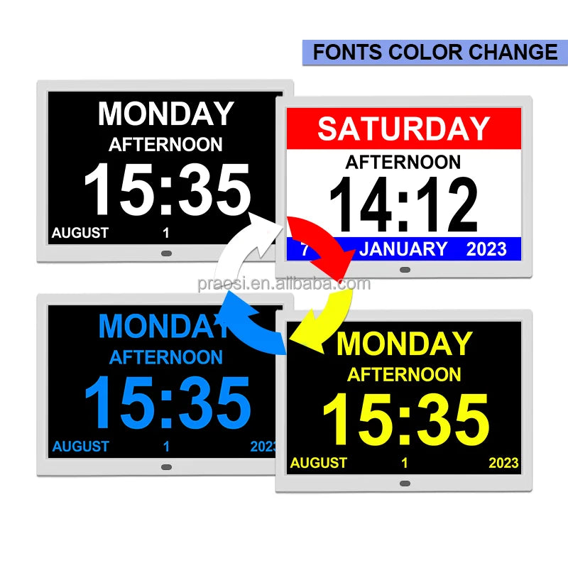 Pros 15 Inch Digital Calendar Day Clock Large Display Analogue Seniors Dementia Clock Auto DST Medication Reminder Custom Alarms