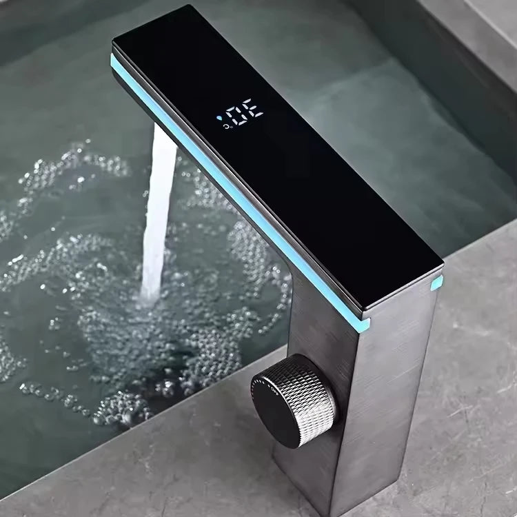 Contemporary Single-Hole LED Ambient Light Bathroom Basin Durable Single Handle Ceramic Valve Intelligent Temperature Display
