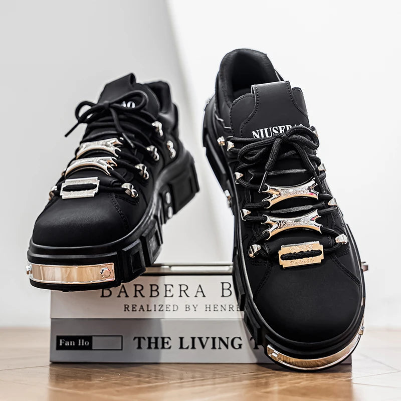 US 13 EUR 47 Men Modern Chunky Platform Sneakers Vegan Leather Silver Studs Lightweight EVA Sole Urban Streetwear Fashion Shoes