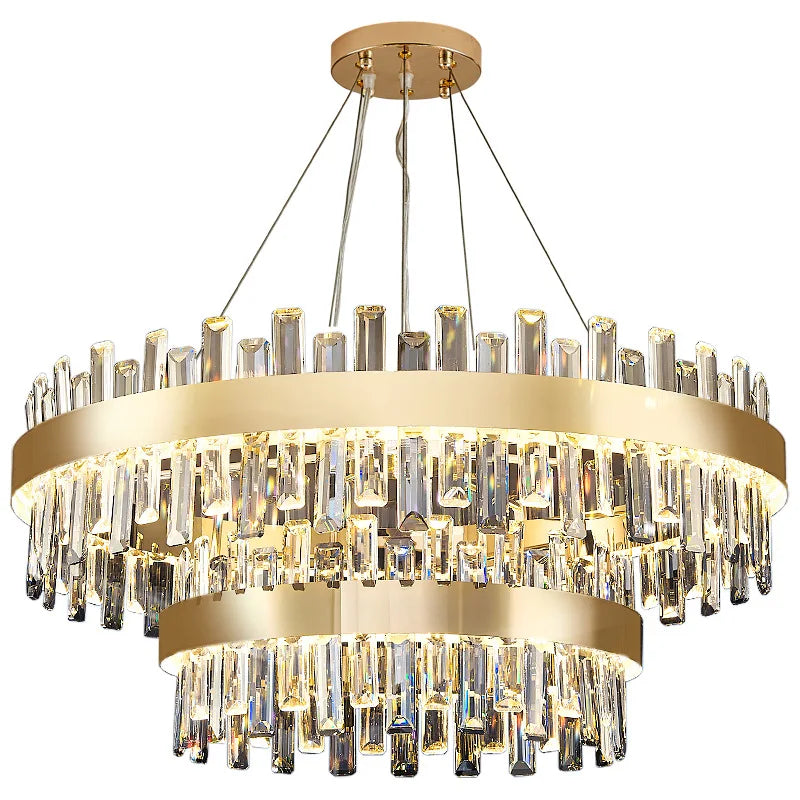 Classic Modern Luxury Villa Round Wedding Crystal LED Chandelier Light for Hotel Livingroom Adjustable Height Pendant Lamp