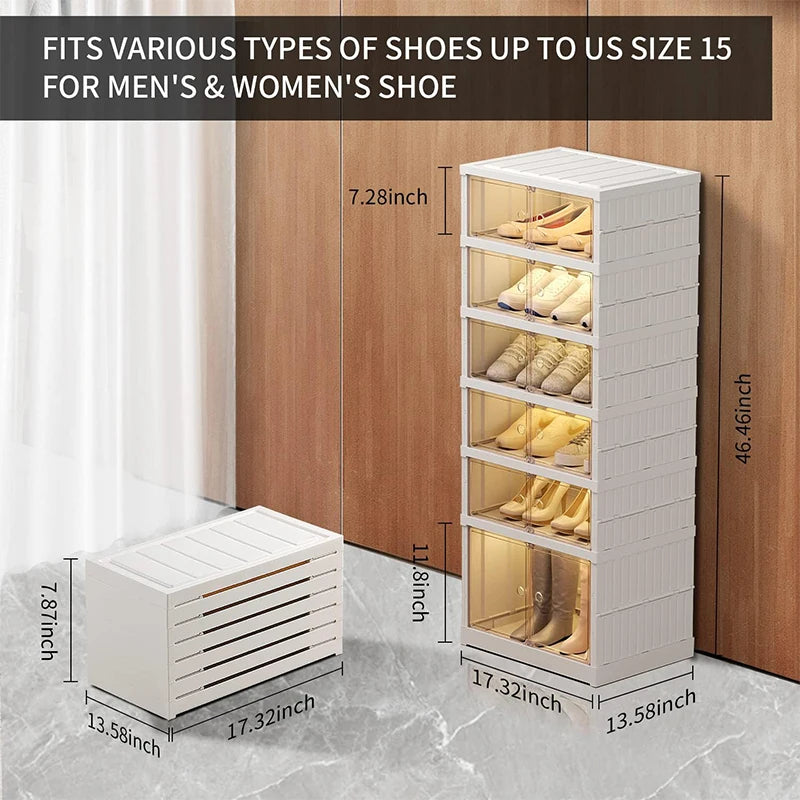 Living Room Furniture 6 Tier Foldable Plastic Shoe Rack Storage Cabinet Modern