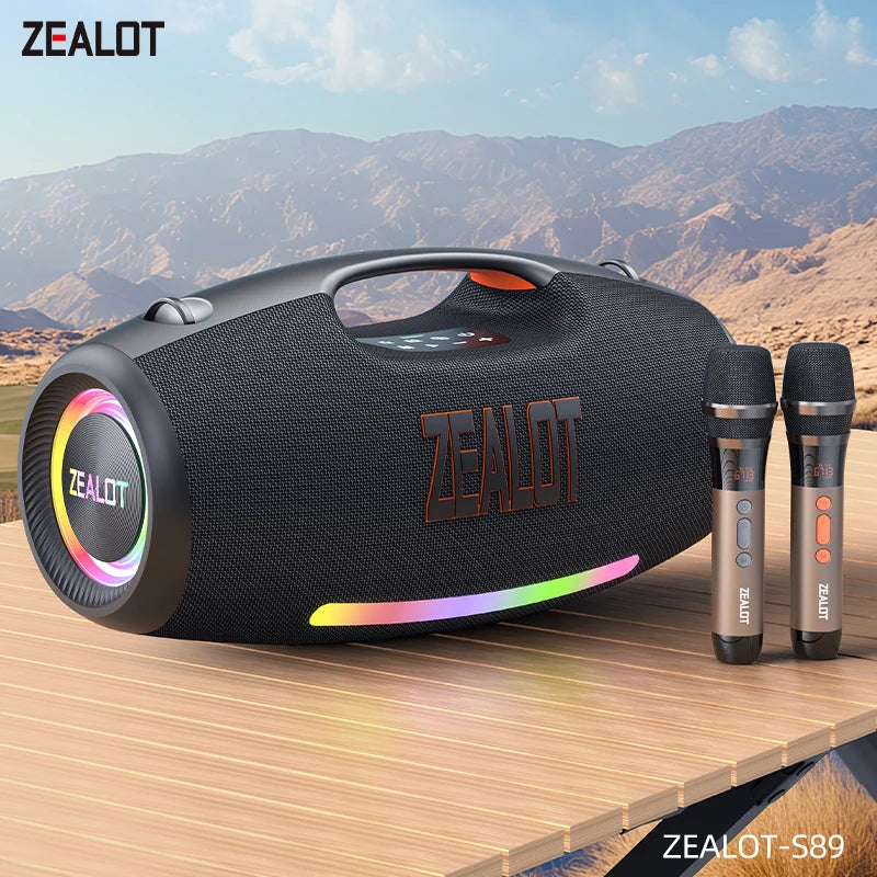 ZEALOT S89 250W Powerful Speaker with 2 Wireless Microphones, RGB Lights with Shoulder Strap, Perfect for Home & Outdoor Party