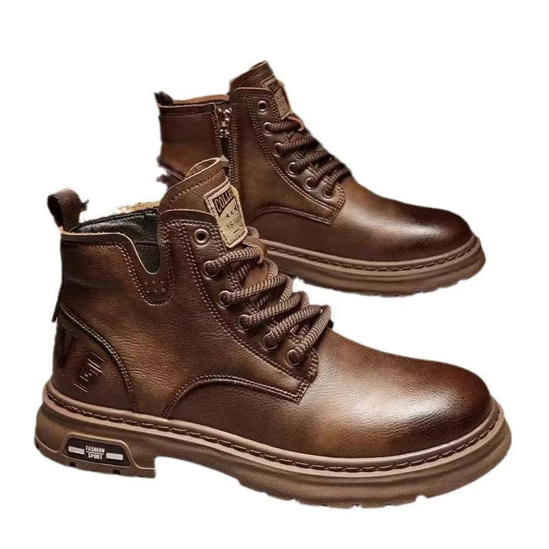 New for Martin Boots for Men Retro Casual Pu Shoes With Autumn Winter Fleece Cotton Versatile Personality