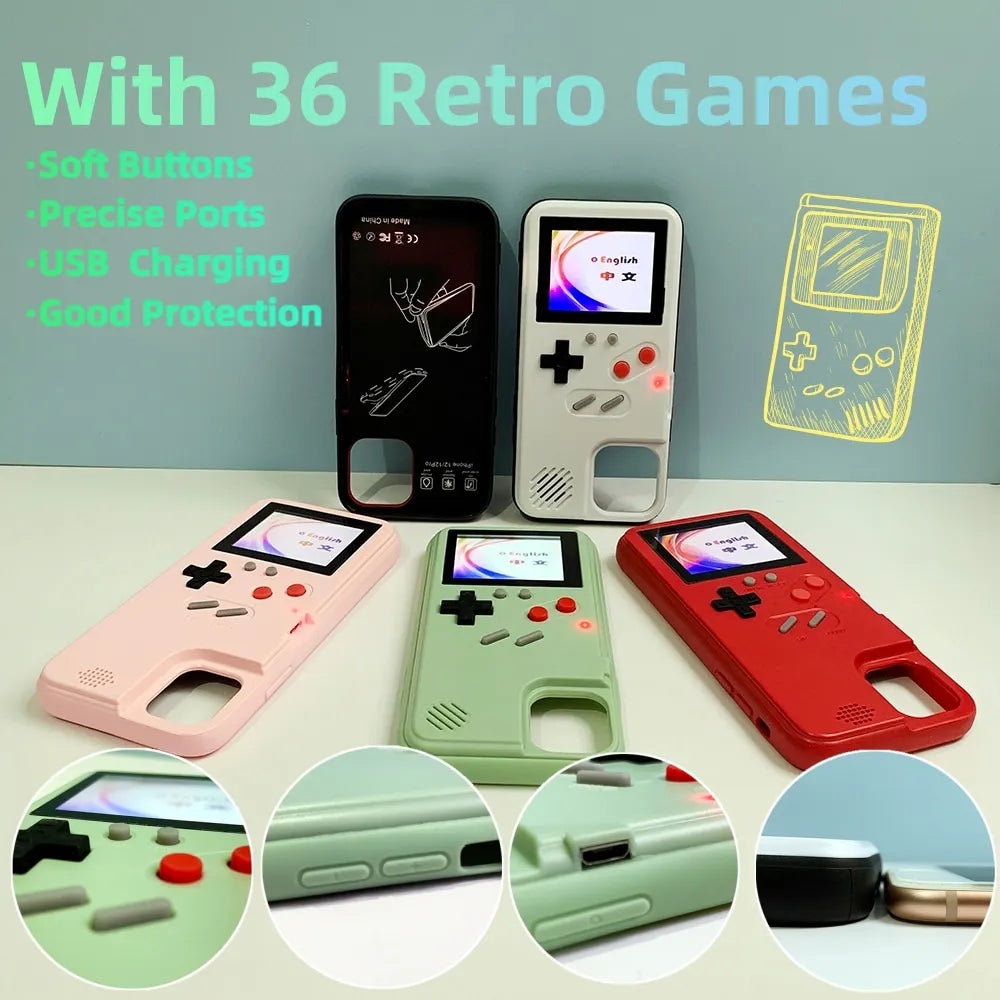 2021 Color Screen Handheld 36 Classic Game Console Phone Case Video Retro Game Player Phone Case