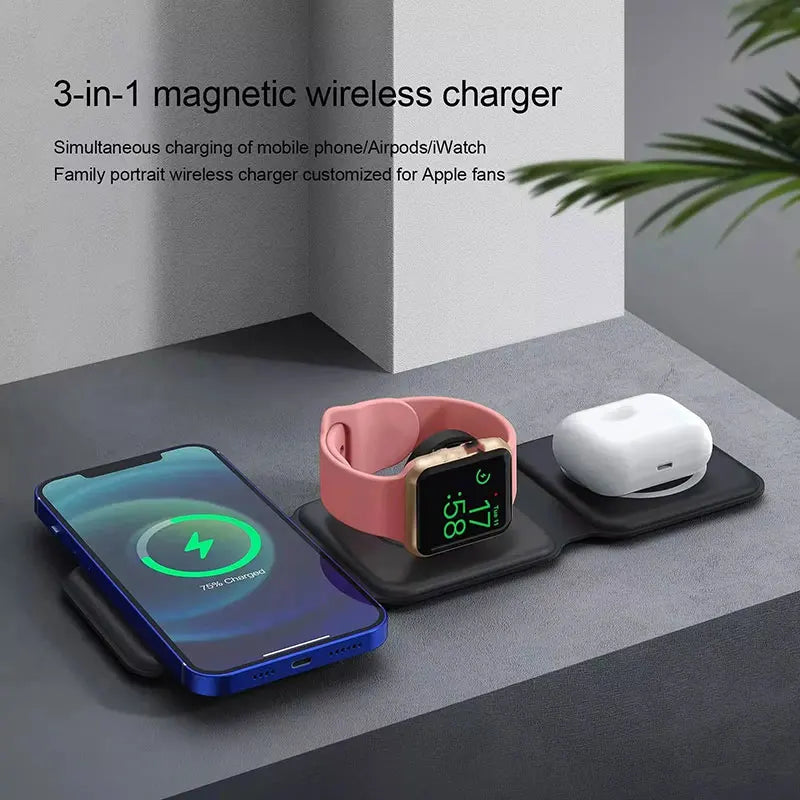 Foldable Magnetic Wireless Chargers for iPhone Smart Watch Earphones Folding 15W Fast Charging Charger Stand