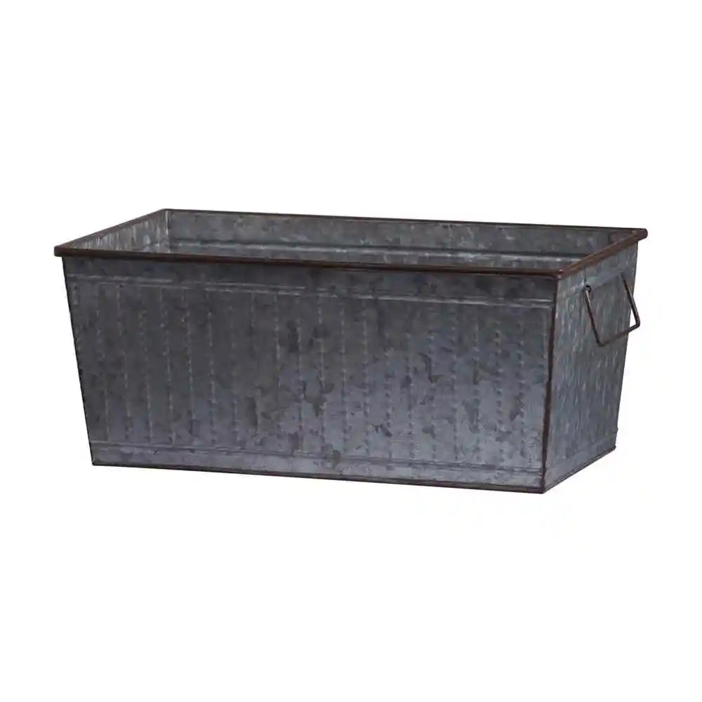Set of 2 Zale Rustic Metal Planters with Stands, L:20x12x19.5" S:16.5x9.5x14.5"