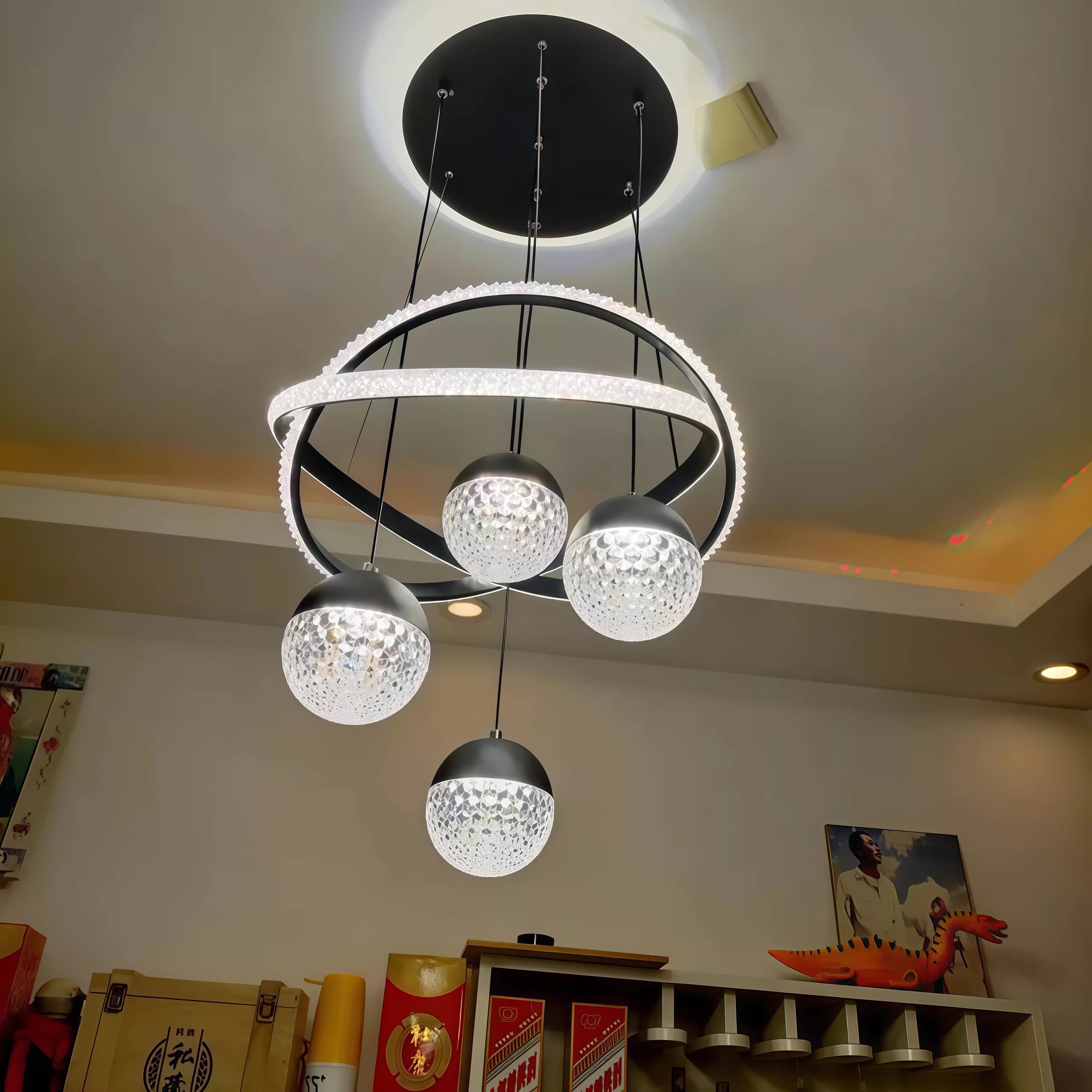 2025 Factory Luxury En Cristal Pendant Lighting Fixture 120V-220V 88W Tri-Color Dimmable Remote Chandelier for Dining Room