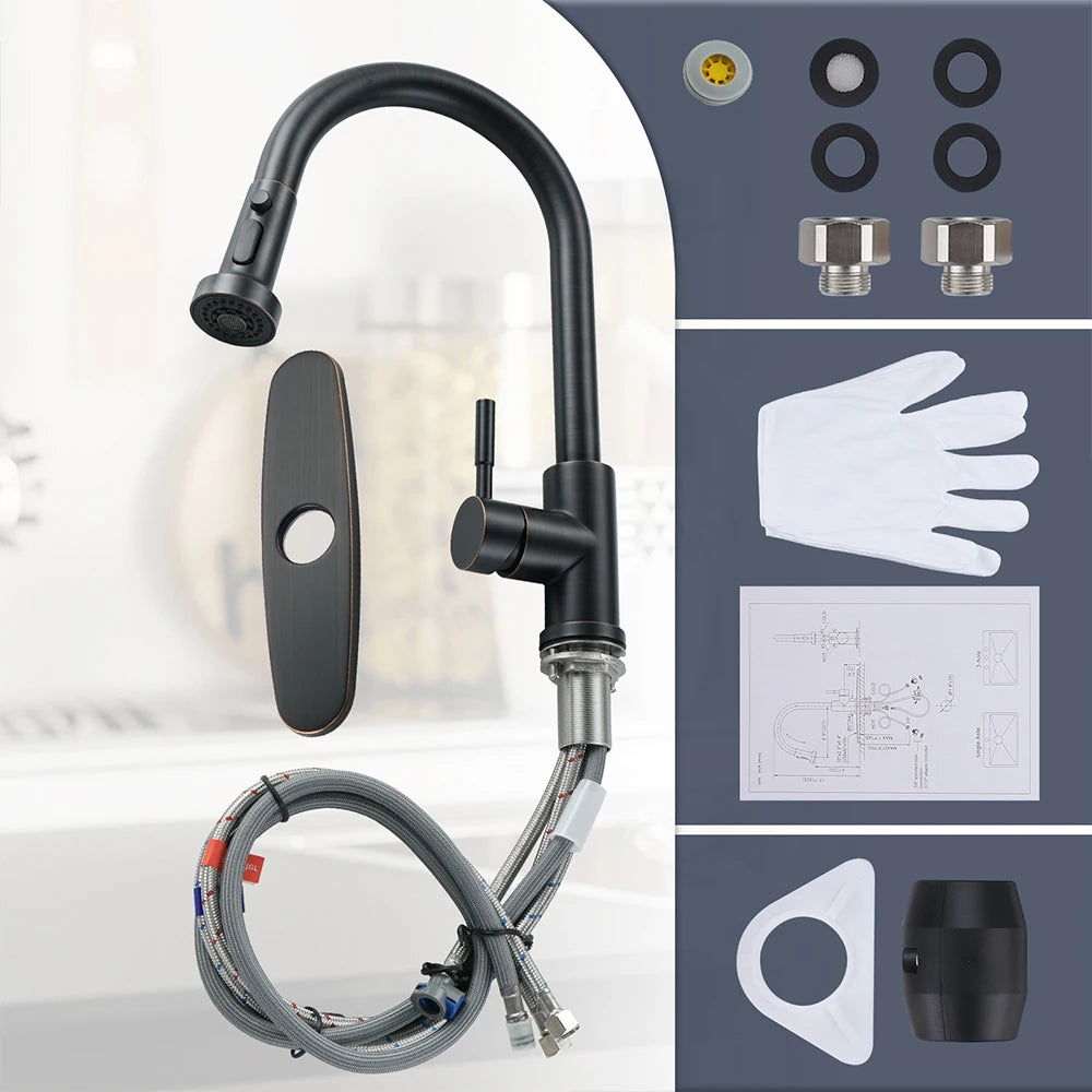 Oil Rubbed Bronze Faucet Kitchen Stainless Steel, for Farmhouse,RV,Laundry,Bar 1 or 3 Hole Sinks,Single Handle Faucet Kitchen