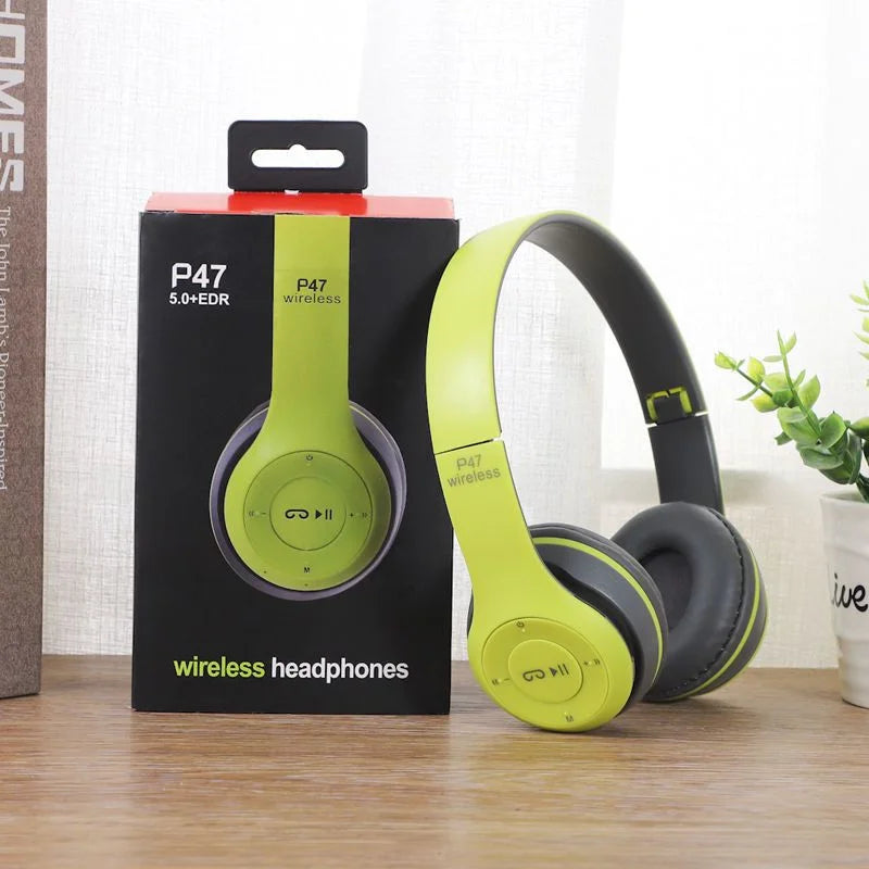 P47 Wireless Headphones Over Ear Headset Foldable Bass Mic HIFI Stereo Music Earphone Support Head-mounted