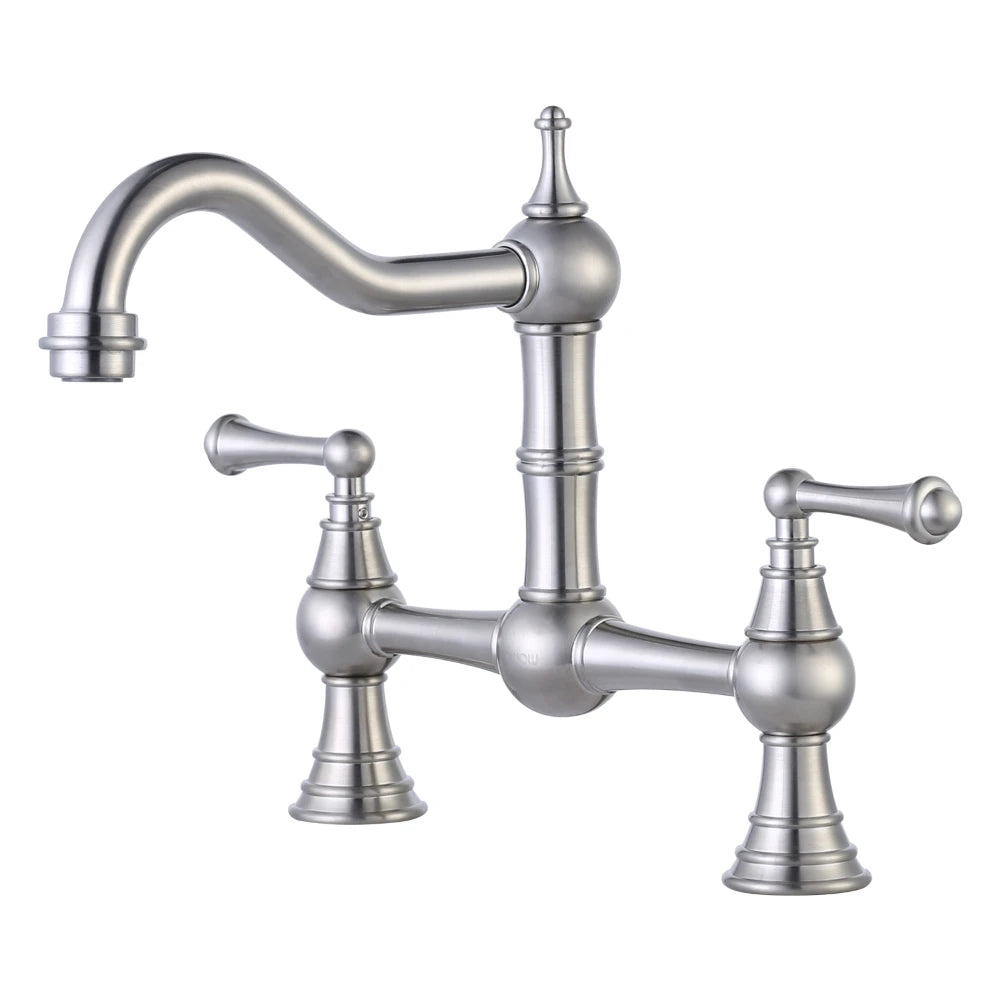2 Holes Bridge Kitchen Faucet, Solid Brass Kitchen Sink Faucet Centerset Deck Mount Kitchen Faucet for Sink, RV, Laundry, Bar