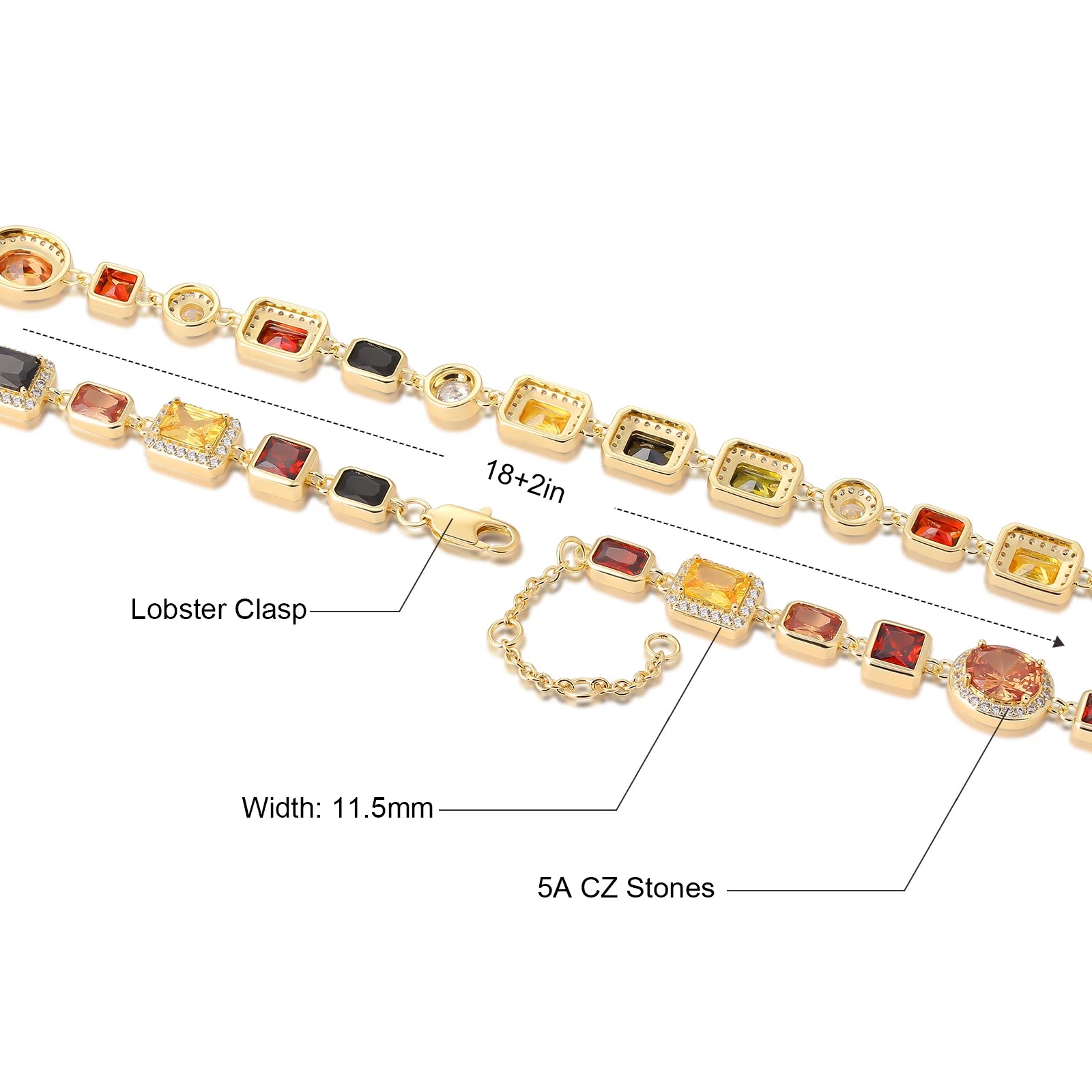Sparkly Multi Gemstone Choker Chain 18K Real Gold Plated Brass Jewelry 10MM Colorful CZ Rainbow Gem Stone Necklace for Women Men