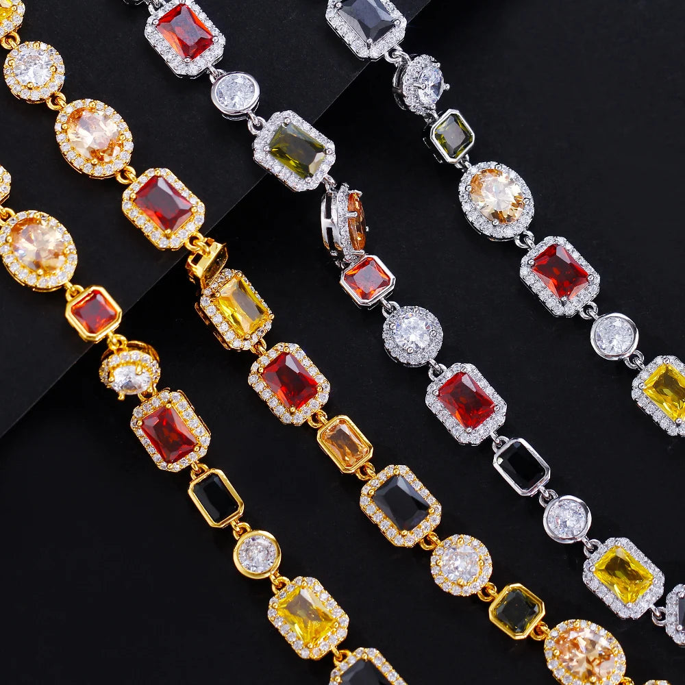 Sparkly Multi Color Zircon Choker Chain Real 18K Gold Plated Brass Jewelry 10MM Colorful CZ Zirconia Necklace for Women Men