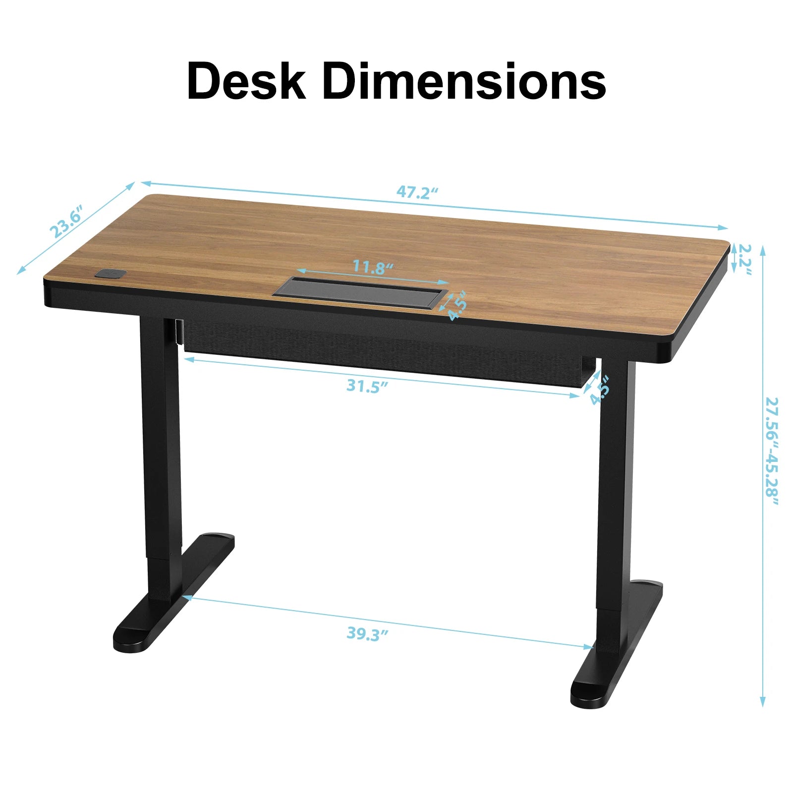 48 Inch Height Adjustable Desk, Standing Desk &Office Desk with Drawer,Wireless Charging & Cable Management Tray