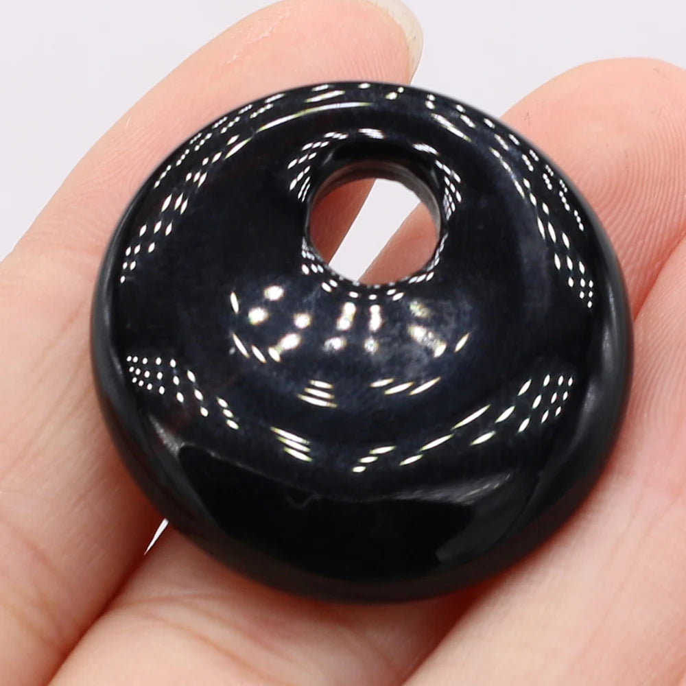 Natural Stone Pendant Semi-precious Stones Round Big Hole Charms For Jewelry Making DIY Necklace Bracelet Earrings Accessories