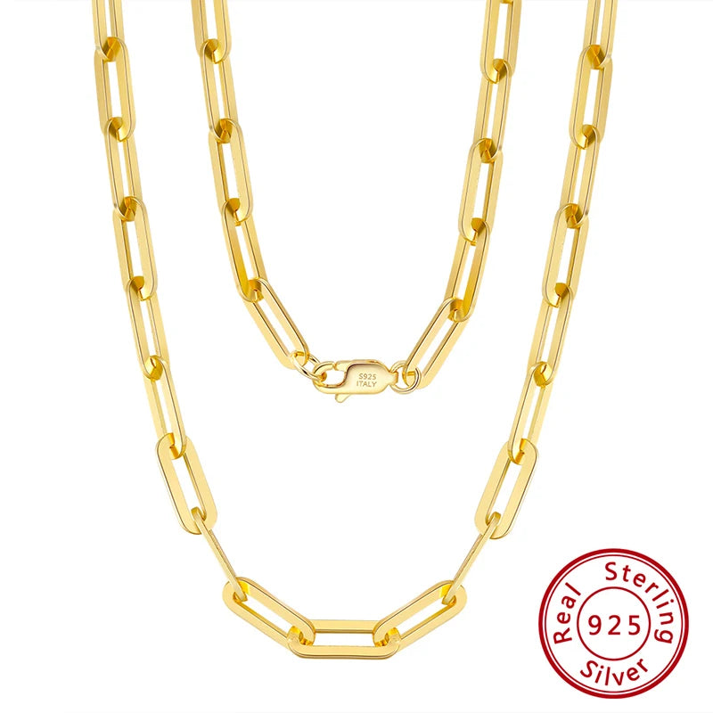 RINNTIN SC40 USA Local Stock Fine Jewelry 925 Sterling Silver 3mm Paperclip Link Chain Necklaces 14K Gold Plated for Women Men