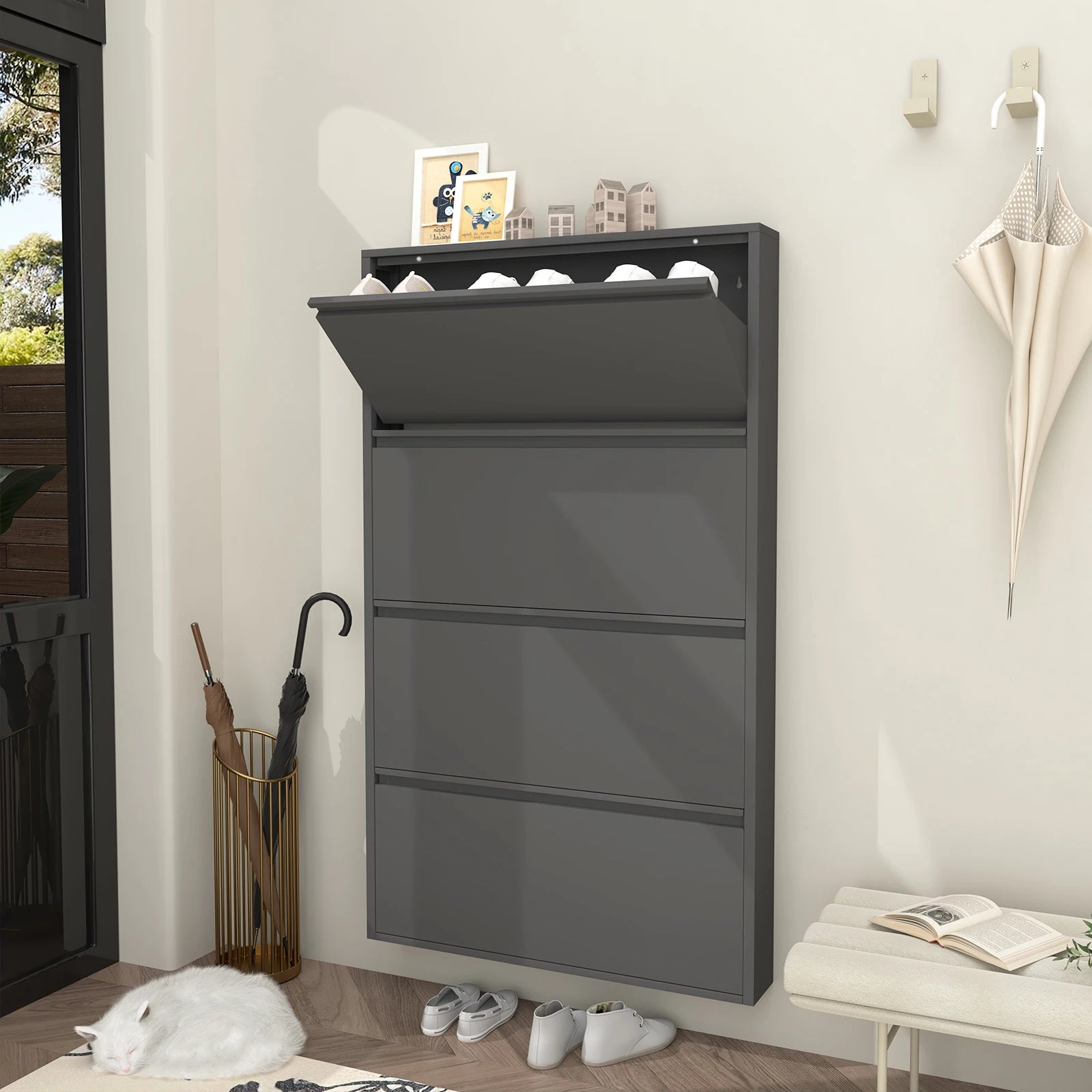 Modern Steel Ultra-Thin Steel Shoe Rack Living Room Home Metal Shoe Cabinet Household Shoe Rack