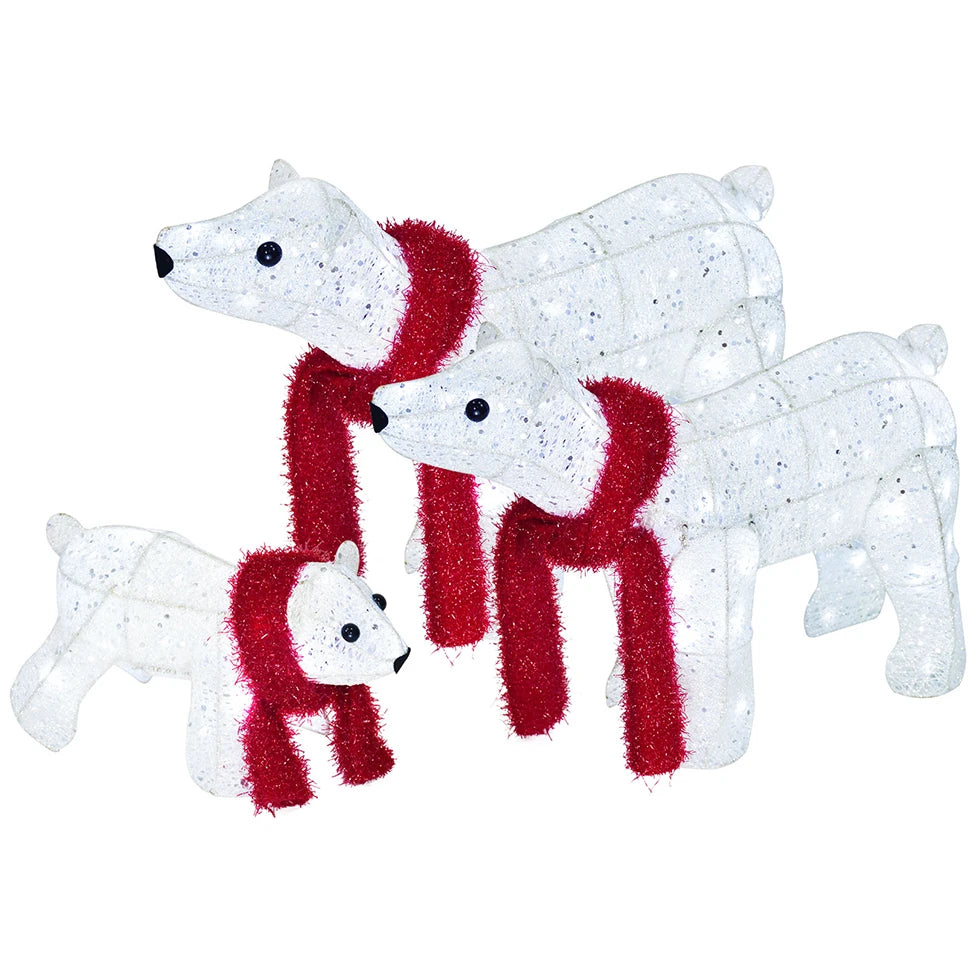 Christmas decorative lights - white glowing polar bear set - indoor and outdoor, for use on lawns and gardens