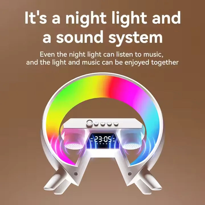 Fasion Mini Portable Audio Loudspeaker Speaker with Wireless Charger LED RGB Lamp Alarm Clock for Mobile Phone Indoor Outdoor