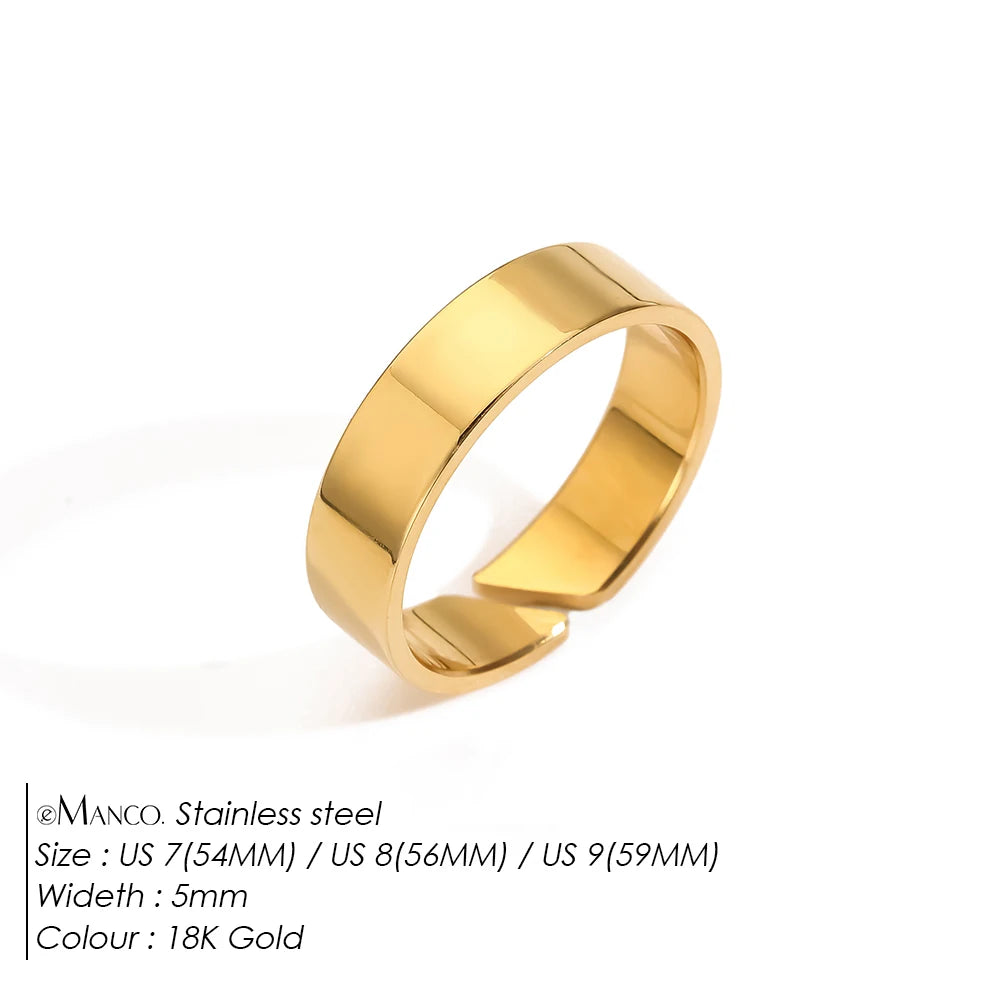 EManco Popular European Vintage Simple Jewelry 18K Gold Plated Men Minimal Unisize Open Ring 316 Stainless Steel