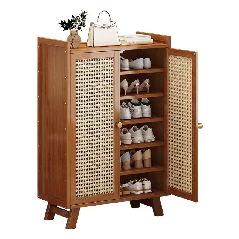 Modern Stainless Steel Shoe Cabinet with Breathable Panel Extendable Bamboo Doors Furniture for Home Hotel for Entry Living Room
