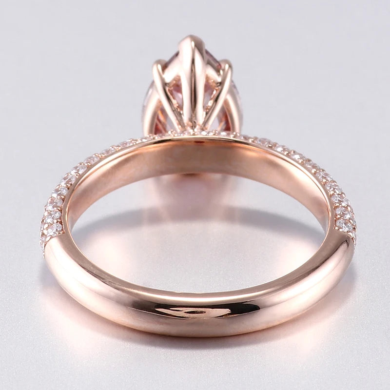 Fine Jewelry Rings Pear Cut pink Color 1 Cara Lab Diamond 18k Yellow Gold  Dainty Ring with Side Stones Ring for Woman Jewelry