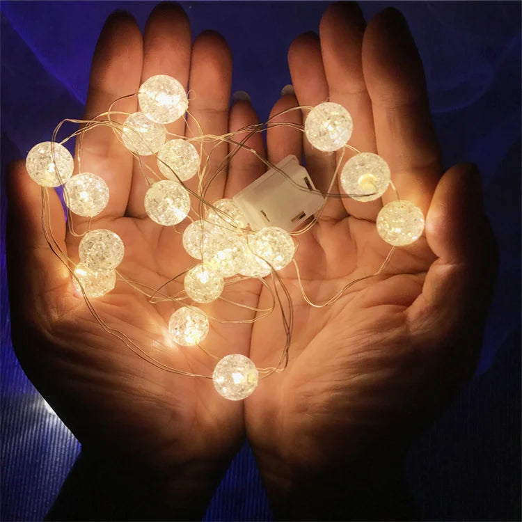 Fairy Holiday Light Strip 2M 3M Cracked Bead Blossoms Battery Silver/ Copper Outdoor Lighting Decoration