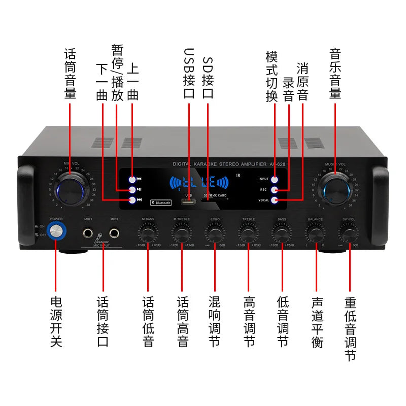 Good AV-628BT Metal Receiver Karaoke Machine Professional Smart Hi Fi Home Cinema Home Audio Accessories Home Amplifier for TV