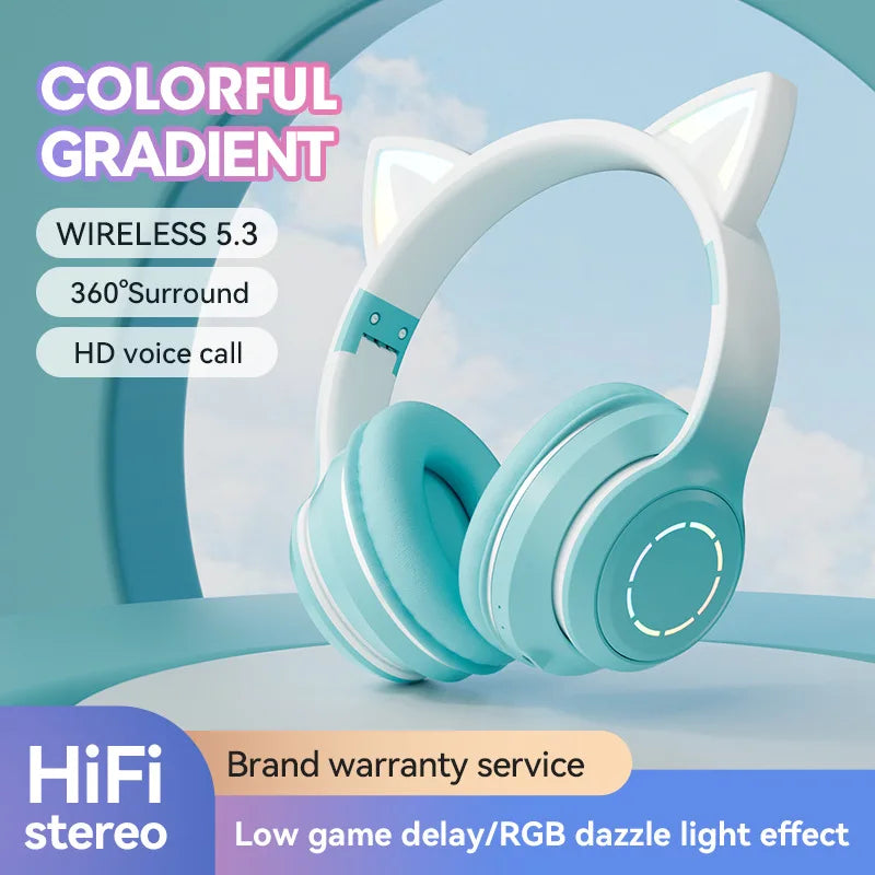 Cheap  BT 5.0 Audifonos Gamer Wireless Gaming Headsets Cat Ear Cute Headphones for Girls Auriculares Bluetooth Earphones