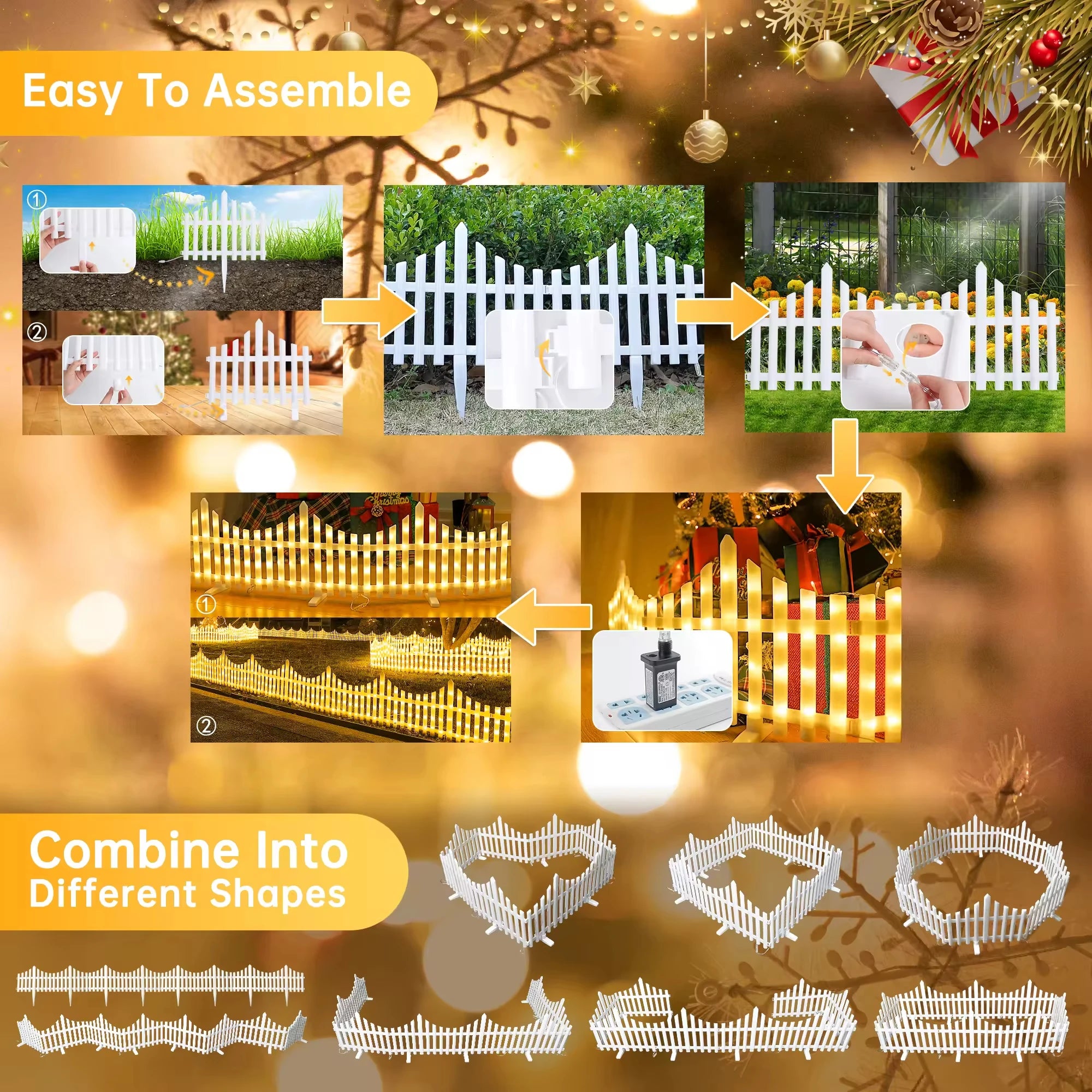 Waterproof Outdoor Solar & Plug Garden Fence Decorative Lighting for Christmas Tree and Courtyard Decoration