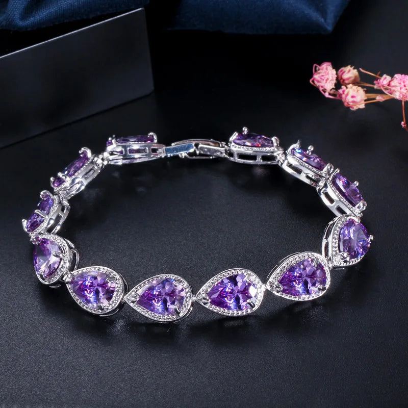 5 Colors Bangle Jewelry Cubic Zirconia Tear Drop CZ Stone Women Luxury Tennis Bracelet for Bridal Wedding Costume Accessories