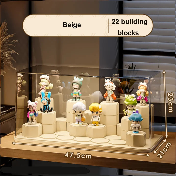 Modern Transparent Dustproof Acrylic Pop Mart Display Box Rectangle Blind Box Storage Stand PET Plastic Toy Building Tools