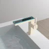 Luxury Modern Single-Hole Basin Faucet Digital Display Brushed Gold Hot Cold Water Mixer Tap Ceramic Brass Bathroom Taps