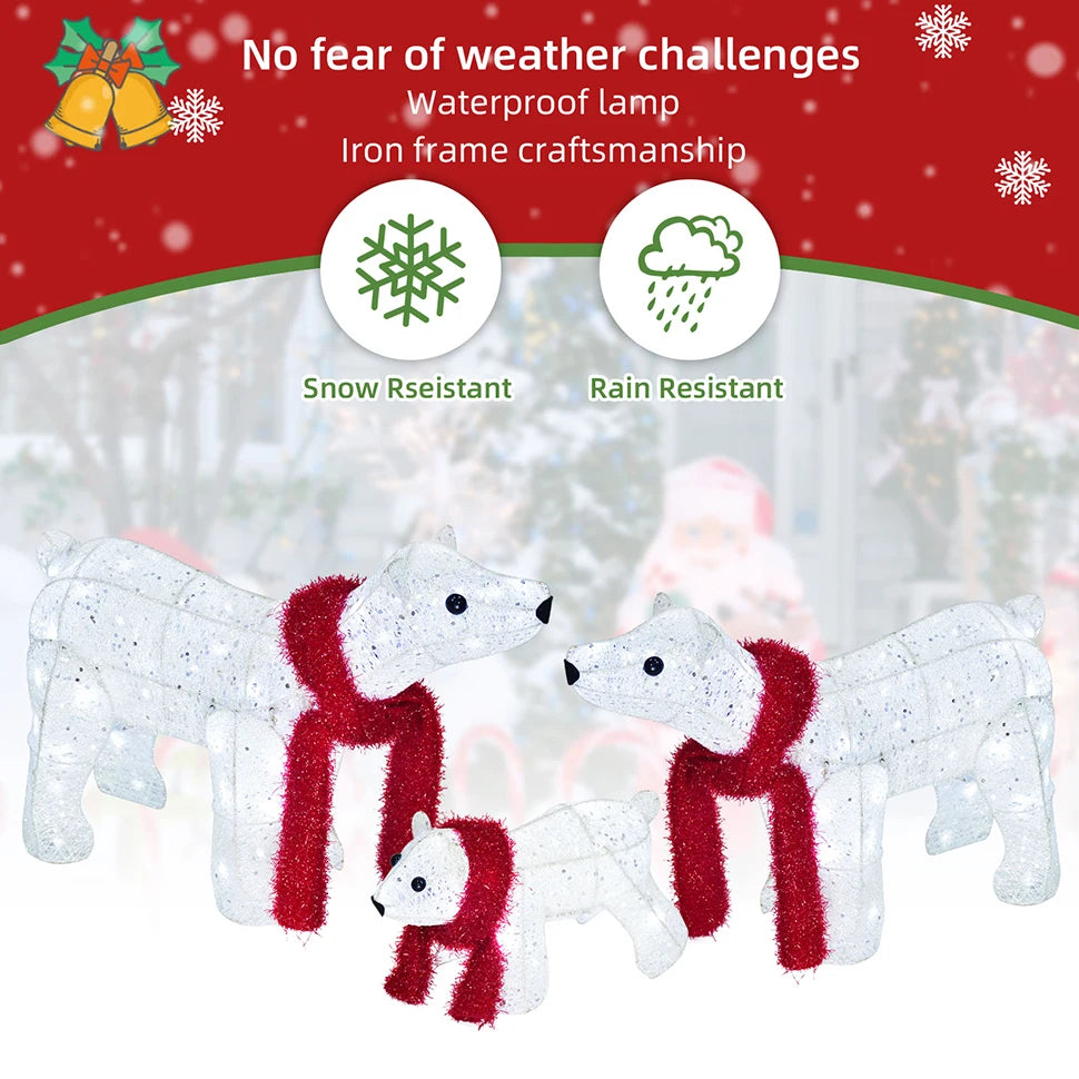 Christmas decorative lights - white glowing polar bear set - indoor and outdoor, for use on lawns and gardens