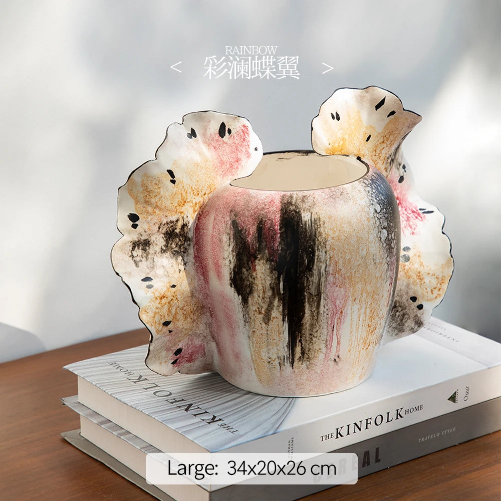 Merlin Living Hand Painting Flower Vase for Home Decor Butterfly Vase Ceramic Decoration Chaozhou Ceramic Factory Wholesale