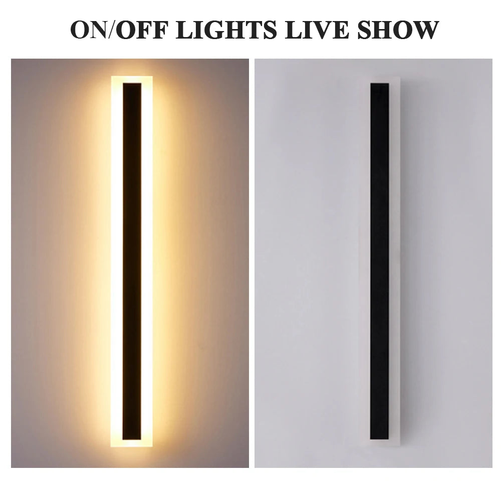 110V 220V Modern Outdoor Exterior Linear Strip Wall Lamp 3000K 6000K Warm White Garden Sconce Long LED Wall Light