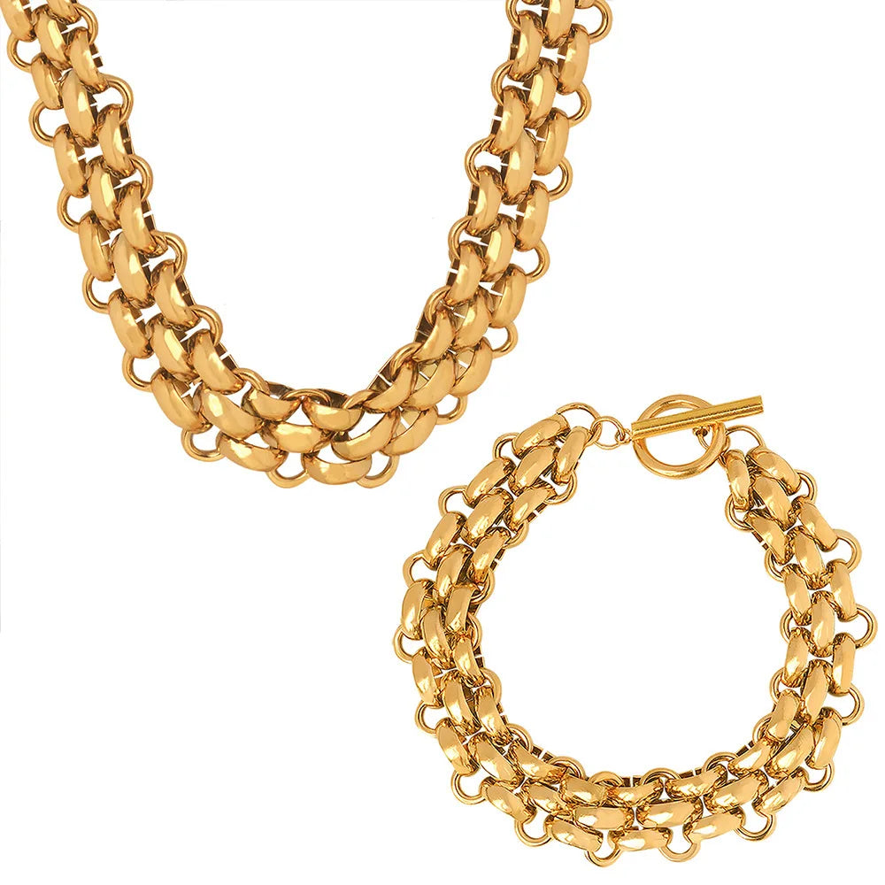 Fenny Wholesale 18K PVD Plated Retro Chunky Statement Toggle Link Choker Chain Stainless Steel Necklace for Women