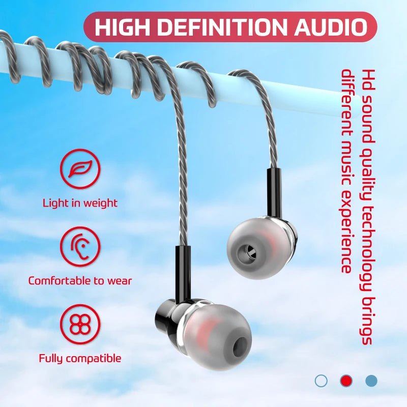 3.5mm Wired Headphones D21In Ear Headset Wired Earphones with Microphone Bass Stereo Earbuds Sports In-line Control for Phones