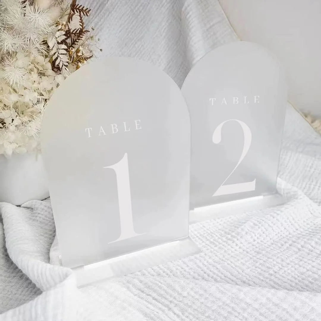 Frosted Arch Table Numbers 1-5 with Stands, 5 Pack Frosted Arch Acrylic Table Numbers and Base, Perfect for Wedding Party Event