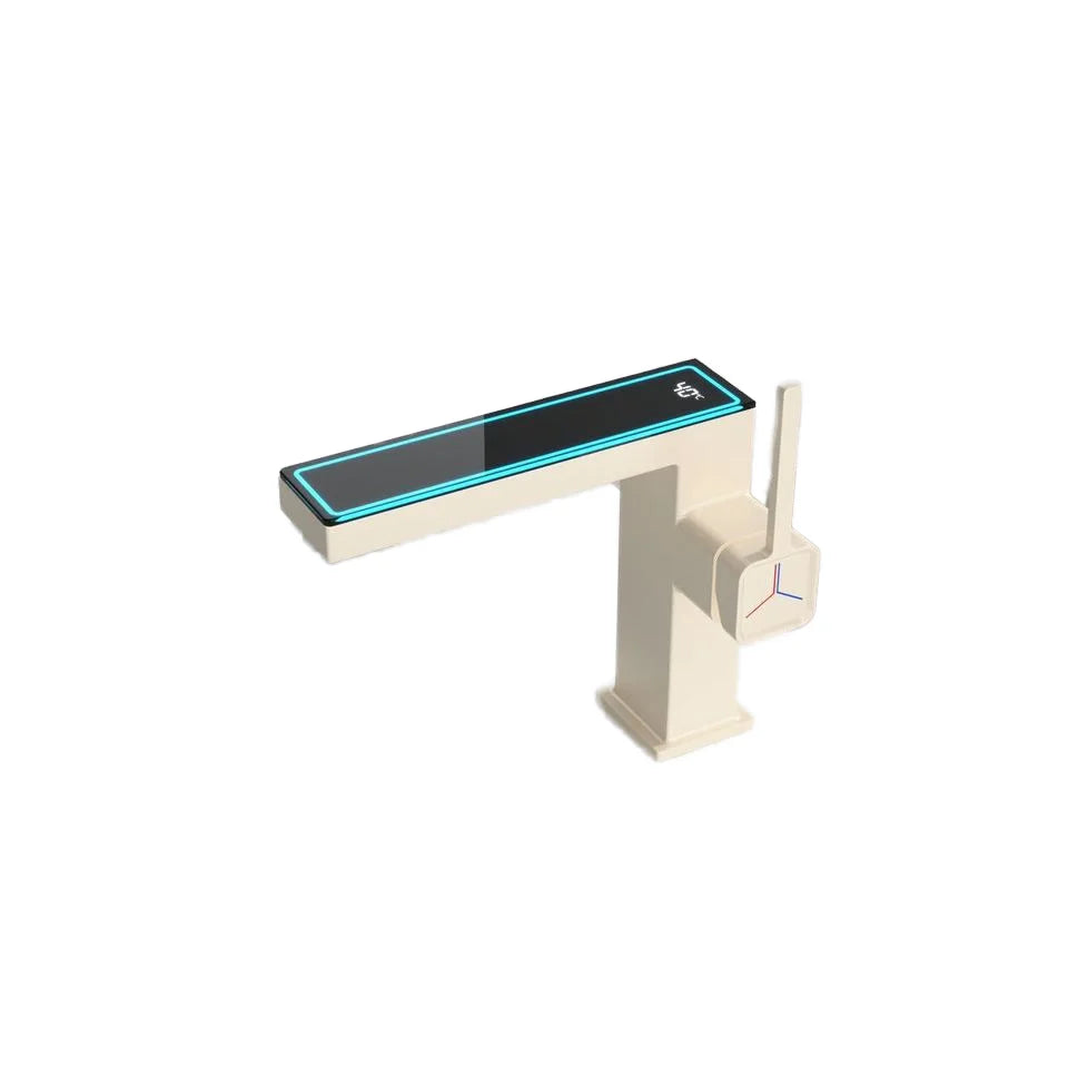 Modern LED White Brass Deck Mounted Electric Basin Single-Hole Water Mixer Tap Digital Temperature Display for Bedroom Bathroom