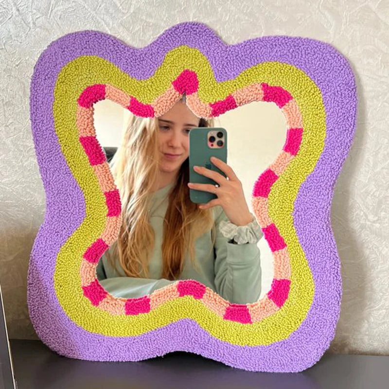 Modern OEM Soft Tufting Rug Mirror Handmade Soft Tufted Mirror for Bedroom