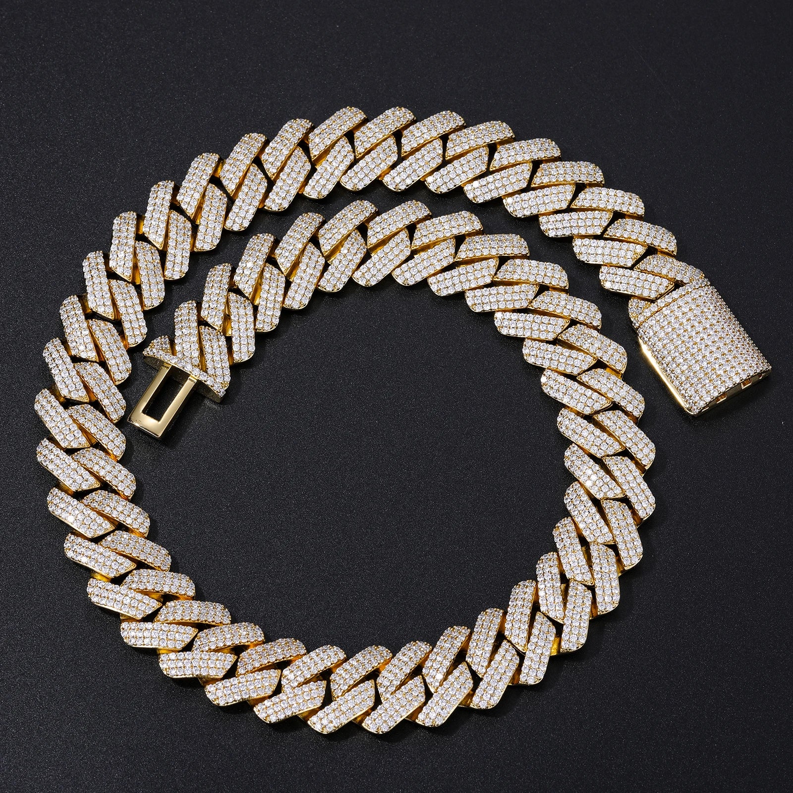 Fashion Mens Hip Hop Jewelry Gift Wholesale 20mm Gold Plated Brass 3 Rows AAAAA CZ Diamond Iced Out Cuban Link Chain Necklace