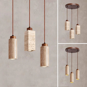 Modern Wabi Sabi 3-Head LED Pendant Light Natural Yellow Stone E27 Adjustable Height Decorative Chandelier for Home Room Square