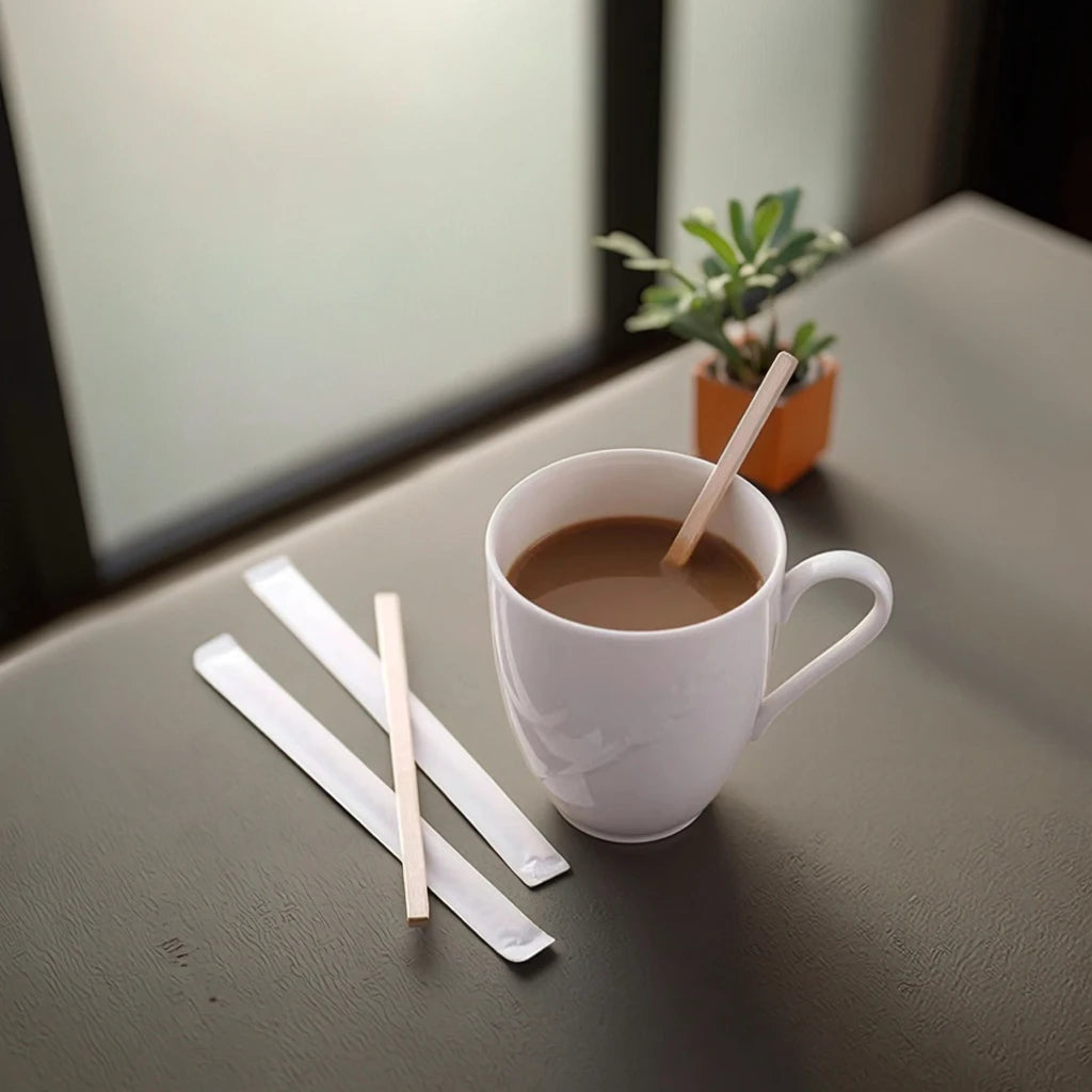 Custom Eco-Friendly Wooden Tea Stick Disposable Beverage Mixer for Cafes with Minimalist Design Stocked Custom Logo