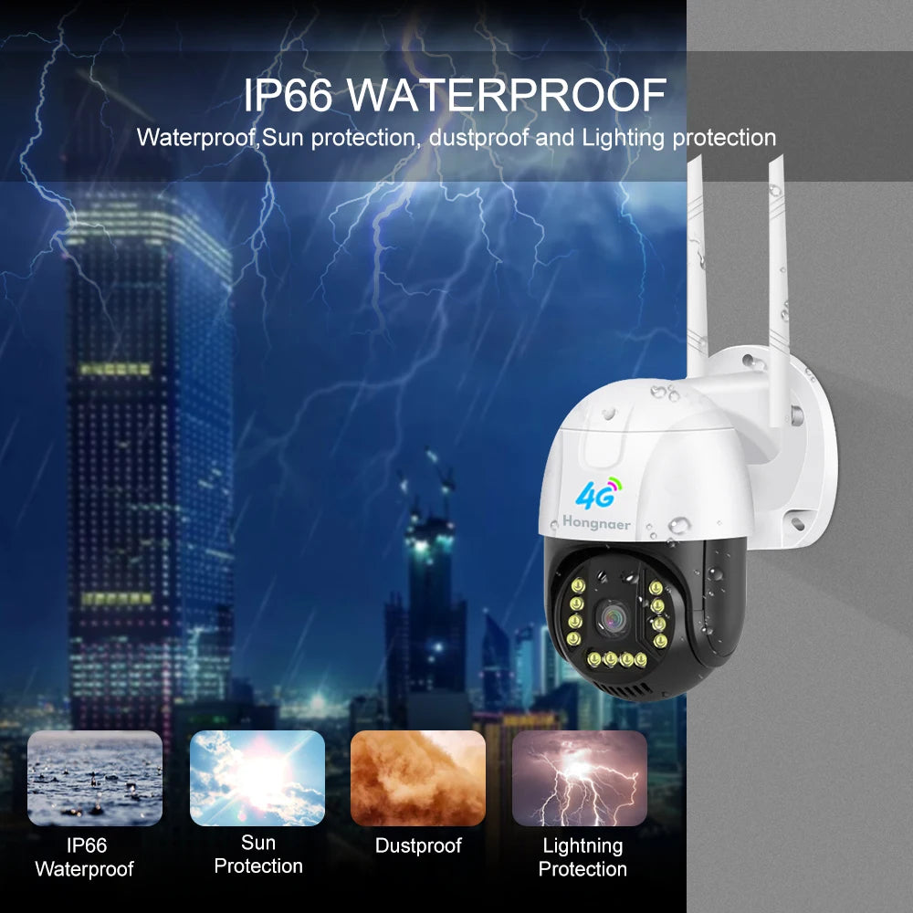 Hongnaer 3MP Wireless 4G LTE Surveillance Network CCTV Smart Security Camera 360 Outdoor IP PTZ V380 Pro 4G Sim Card CCTV Camera