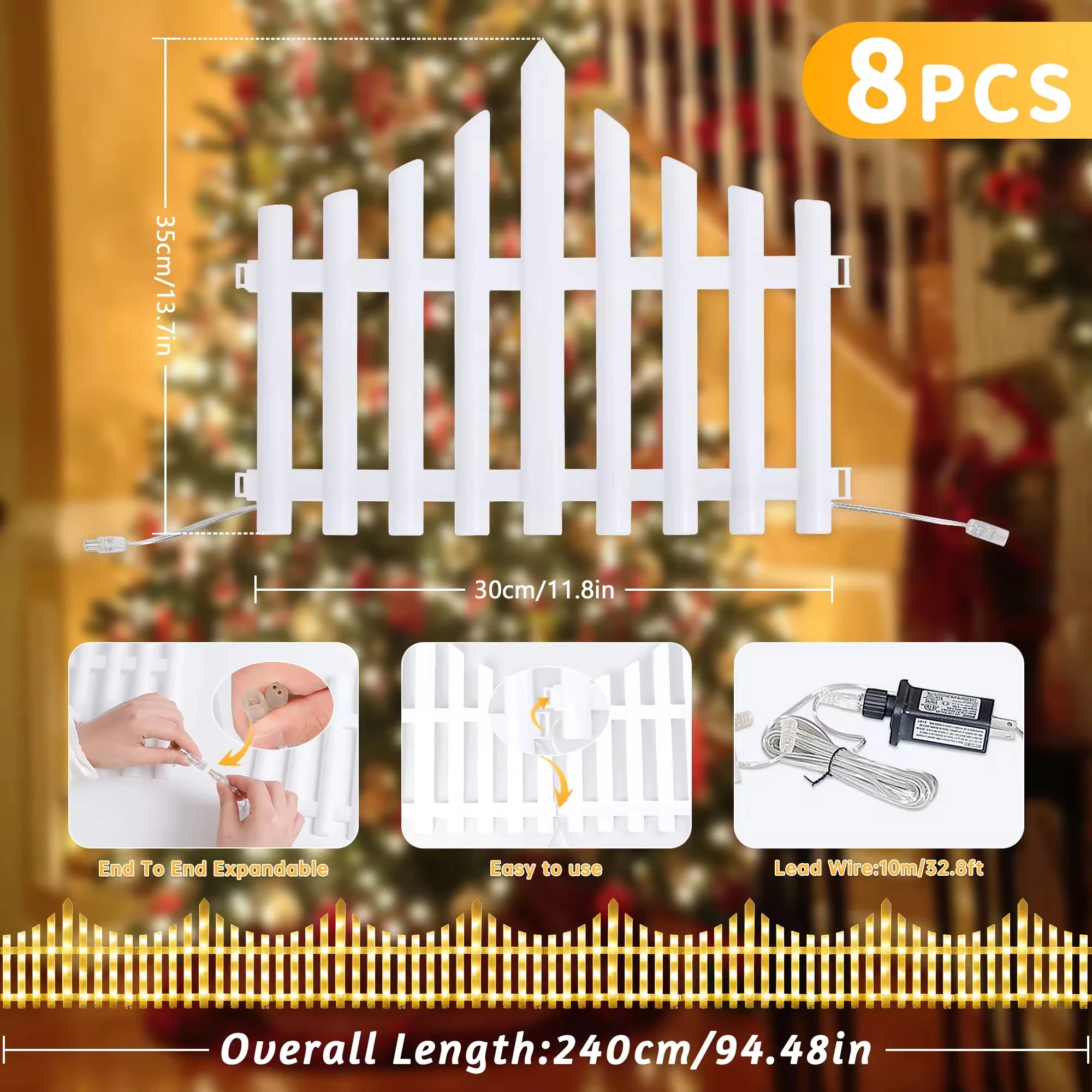 Waterproof Outdoor Solar & Plug Garden Fence Decorative Lighting for Christmas Tree and Courtyard Decoration