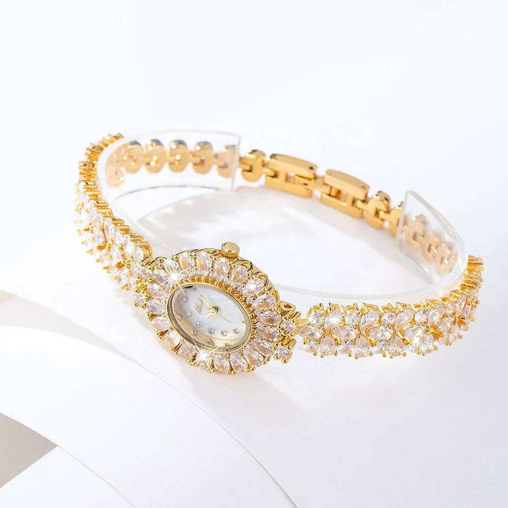 MISSFOX Watch Elegant Minimal Quartz Gold Women Diamond Watches Luxury Ladies Bling Hip Hop Iced Out Watch