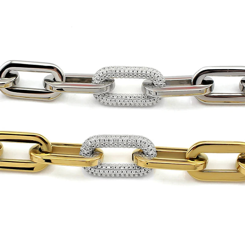 Stainless Steel Crystal Link Chain Bracelets for Women Men Exaggerated Gold Color Thick Big Bracelets Bangle Geometric Links