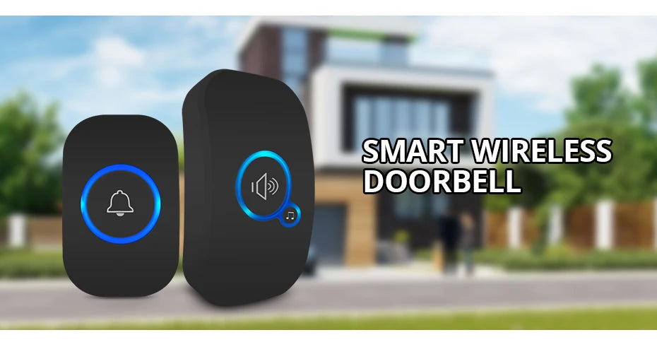 Fuers Wireless Smart Doorbell Home Security Alarm Welcome Doorbell LED Light 32 Songs with Waterproof Button easy Installation