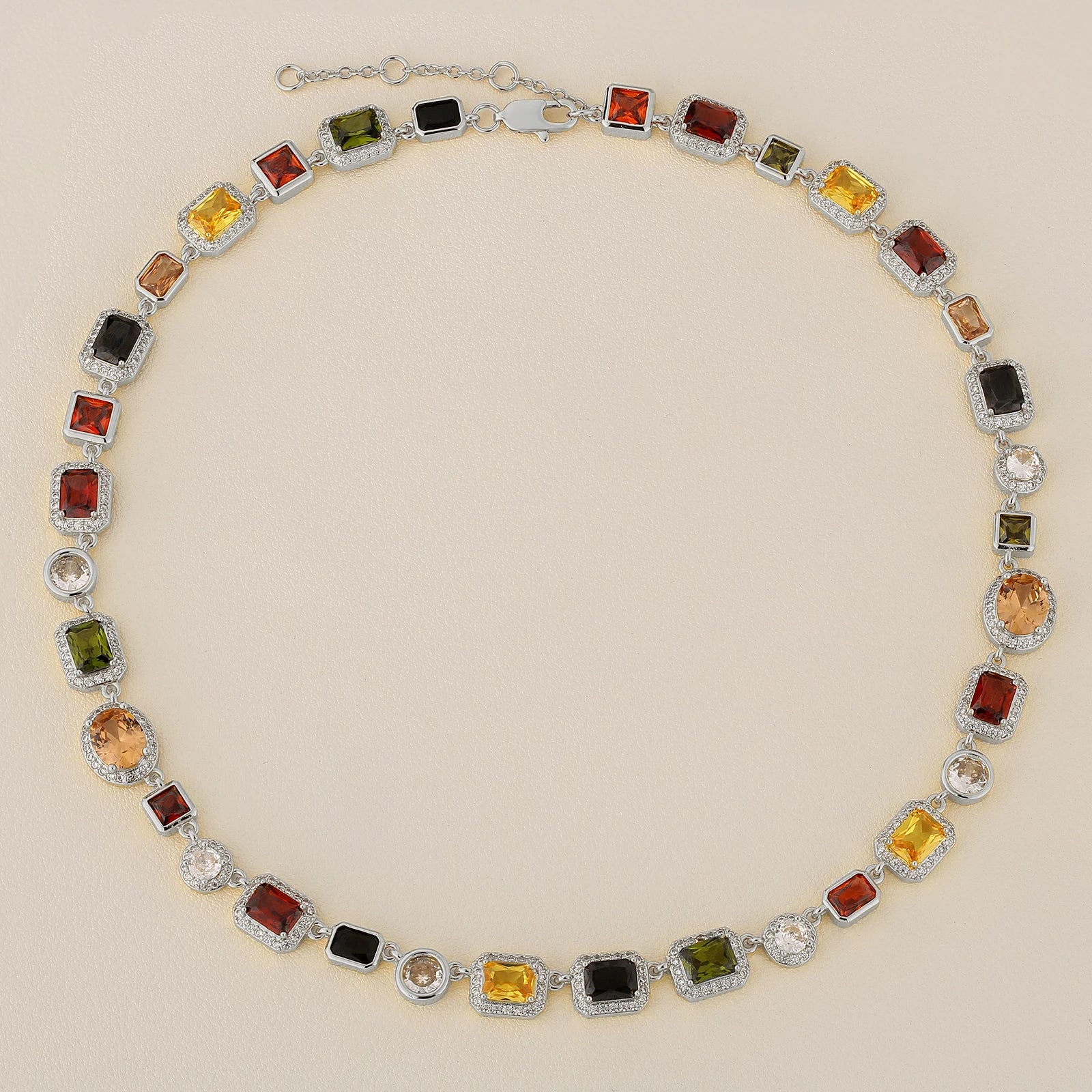 Sparkly Multi Gemstone Choker Chain 18K Real Gold Plated Brass Jewelry 10MM Colorful CZ Rainbow Gem Stone Necklace for Women Men